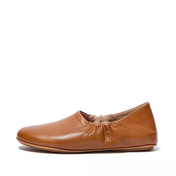 Ballerines Femme Fitflop Allegro Fold-Down Back Cuir Marron Clair (ETJ094381)